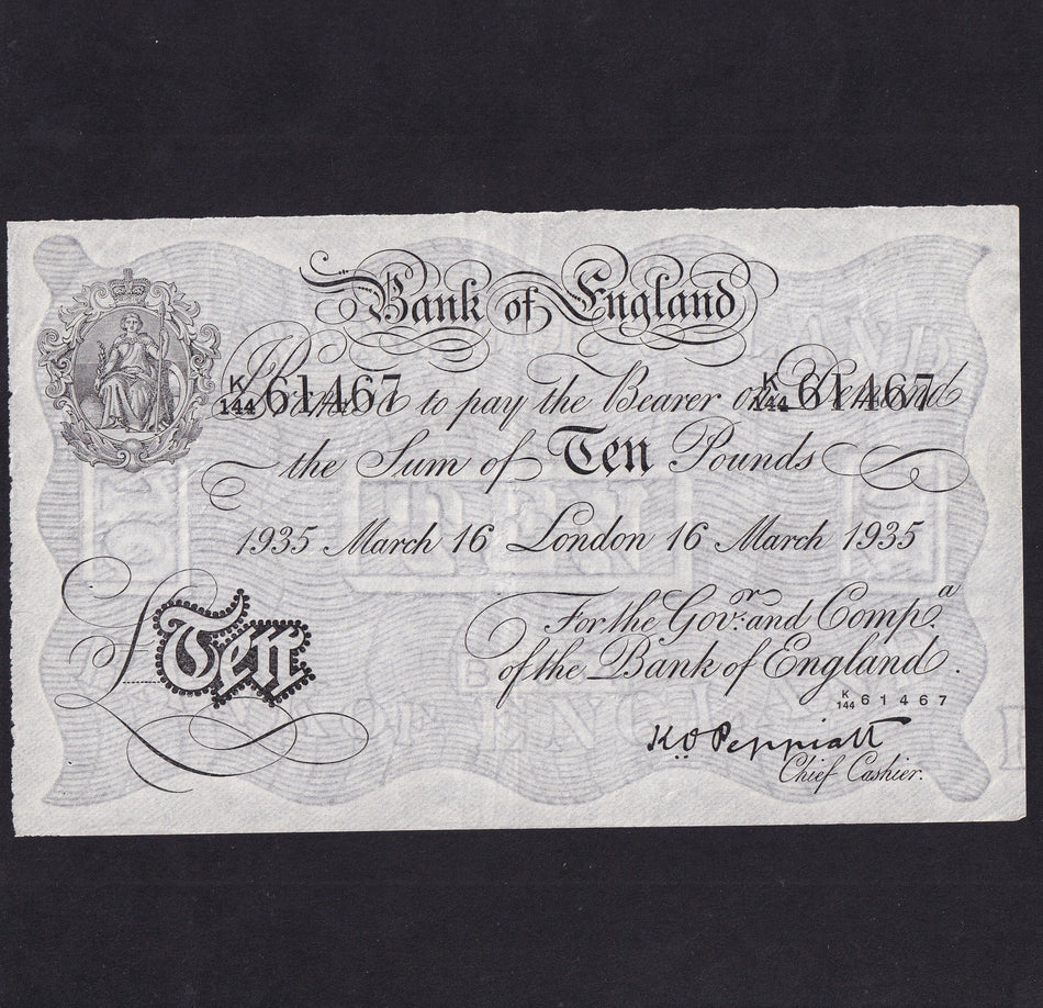 Operation Bernhard - Nazi forgery 1942-44, Peppiatt, £10, 16th March 1935, K144 61467, VF