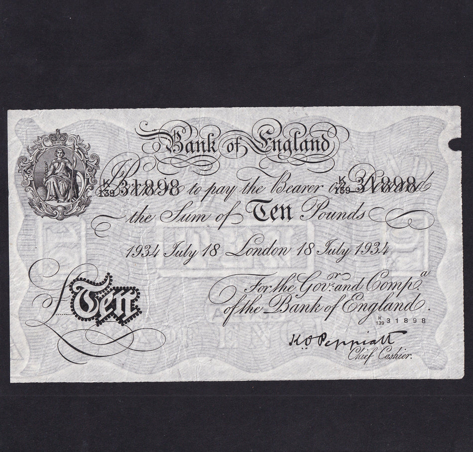 Operation Bernhard - Nazi forgery 1942-44, Peppiatt, £10, 18th July 1934, K139 31898. VF