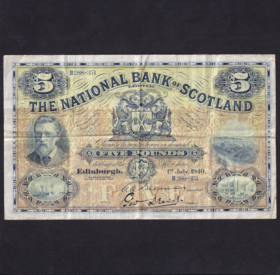 Scotland (P259b) National Bank of Scotland, £5, 1st July 1940, Bremmer/ Drever, B288-351, PMS NA53, Fine