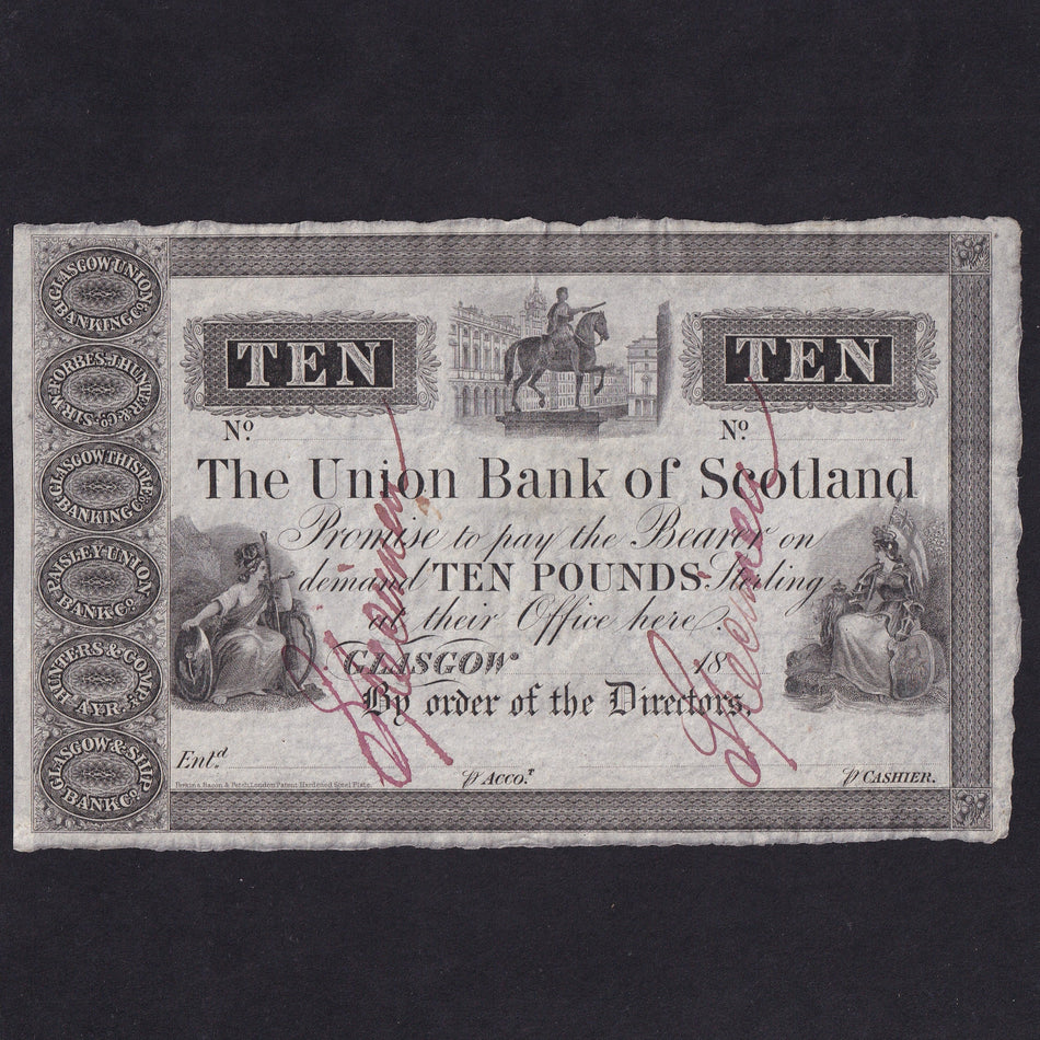 Scotland (PS767s) Union Bank of Scotland, £10 unissued note used as specimen, 1860-62, PMSU33, Good EF