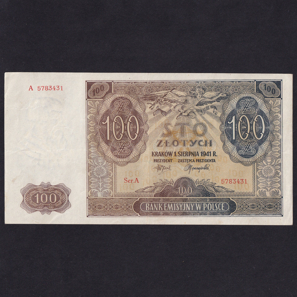 Poland (P103a) 100 Zlotych, 1941, Fine/VF