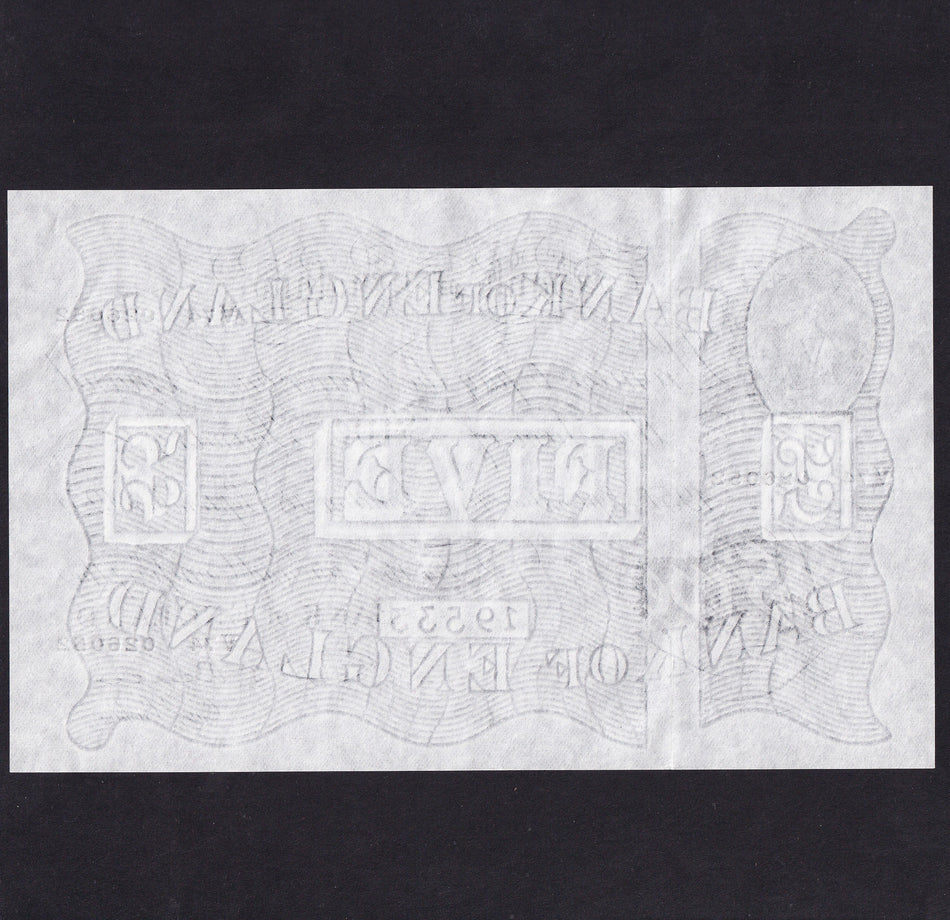 Bank of England (B270) Beale, £5, 18th September 1951, V74 026052, A/UNC