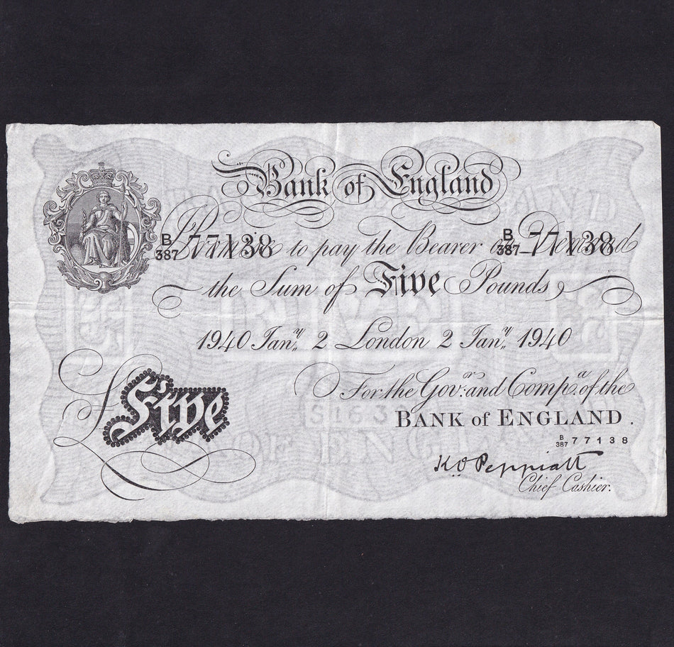 Bank of England (B241) Peppiatt, £5, 2nd January 1940, B387 77138, VF