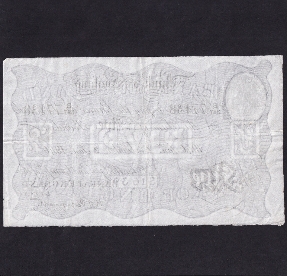 Bank of England (B241) Peppiatt, £5, 2nd January 1940, B387 77138, VF