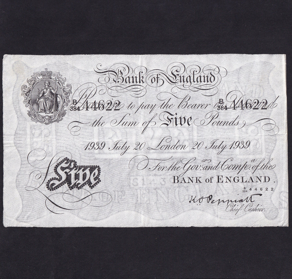 Bank of England (B241) Peppiatt, £5, 20th July 1939, B384 44622, VF