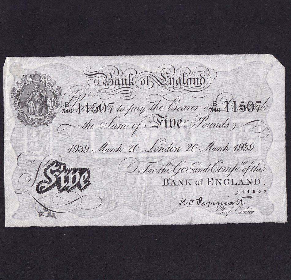 Bank of England (B241) Peppiatt, £5, 20th March 1939, B340 11507, ink notation, VF