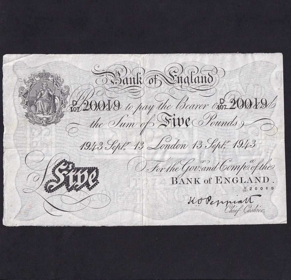 Bank of England (B241) Peppiatt, £5, 13th September 1943, D107 20019, VF