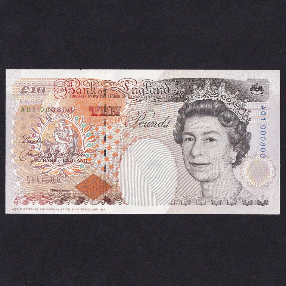 Bank of England (B366) Kentfield, £10, first million & nice number, A01 000800, UNC