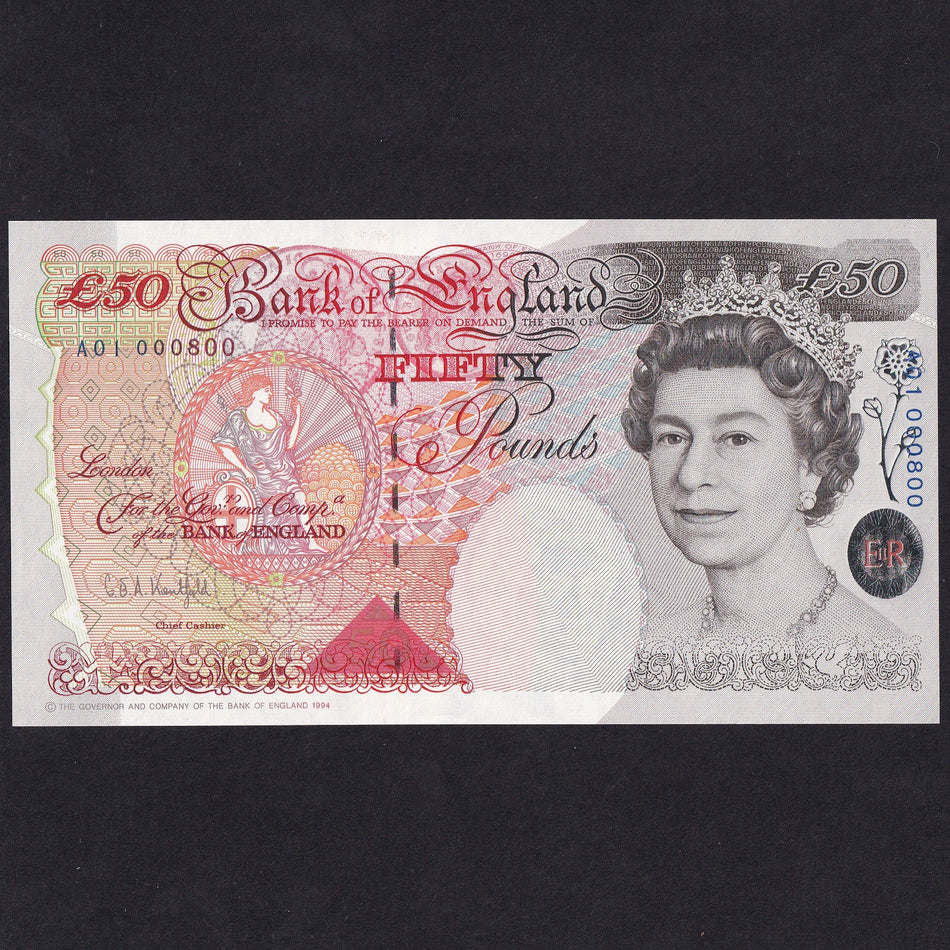 Bank of England (B377) Kentfield, £50, A01 000800, first million & nice number, UNC
