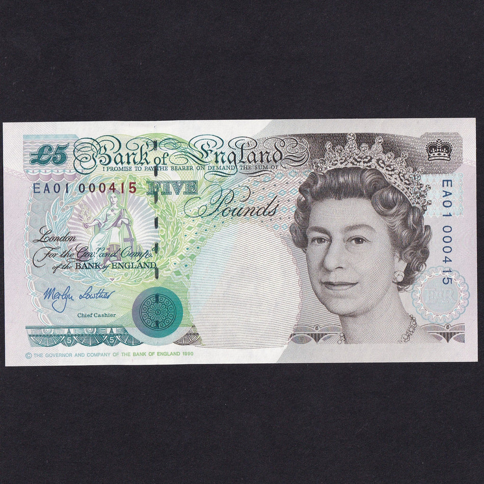 Bank of England (B380/ C147) Lowther, £5, EA01 000415, normally the first 500 notes go to bank staff this did, UNC