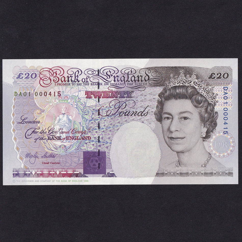 Bank of England (B385/ C147) Lowther, £20, DA01 000415, normally the first 500 notes go to bank staff this did, UNC