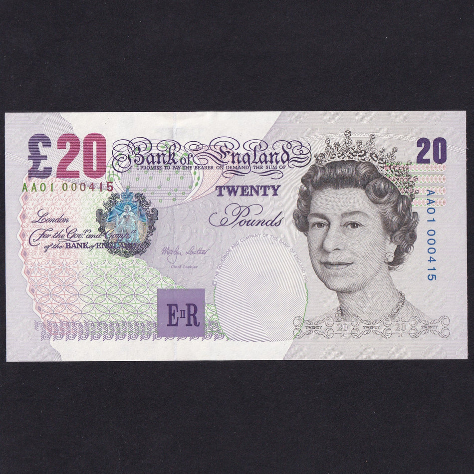 Bank of England (B386) Lowther, £20, AA01 000415, normally the first 500 notes go to bank staff this did, UNC