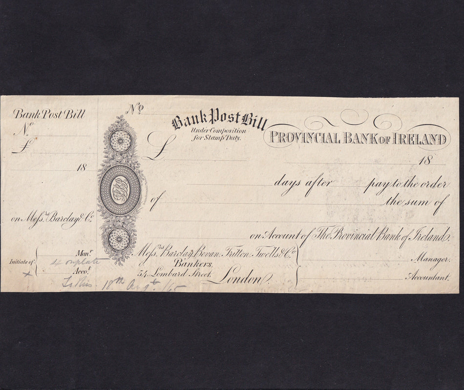 Ireland, Provincial Bank of Ireland, Proof Bank Post Bill, 18xx, EF
