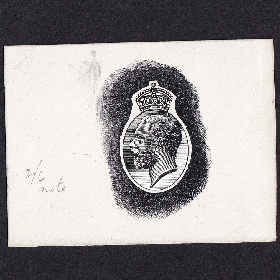 Treasury Series 2/6d proof vignette (T22) King George V, by George Harrison, in black on card, EF
