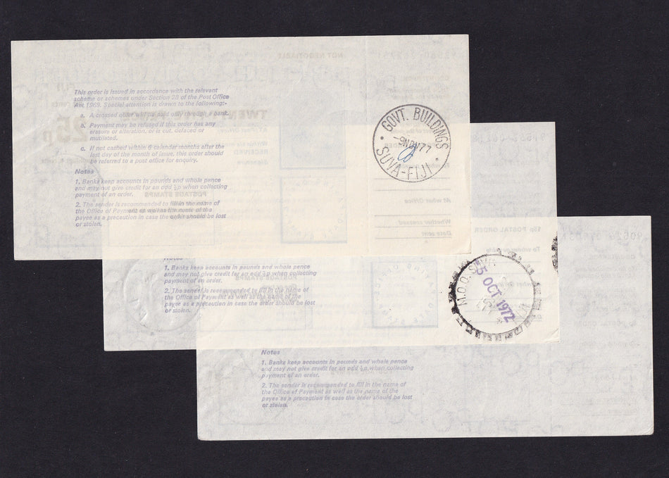 Fiji, three postal orders, 5p, 15p & 25p, 1977, Good EF