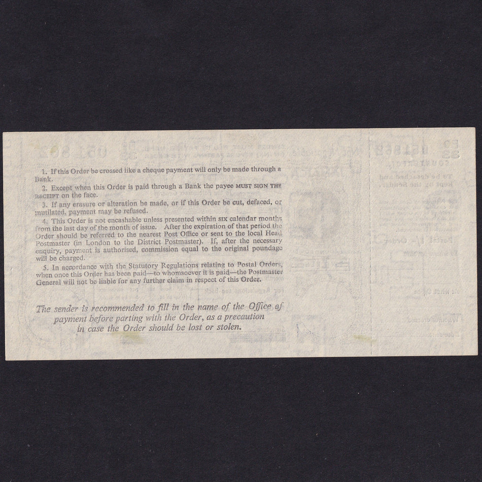 Jamaica, 1 Shilling Postal Order, 1962, B933 051862, Good EF