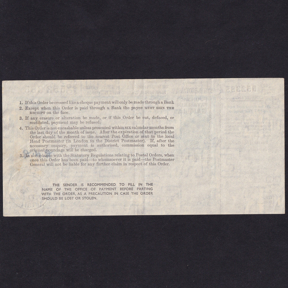 Gambia, 1 Shilling & Six Pence Postal Order, 1971, KGVI, 304B 552385, Good VF