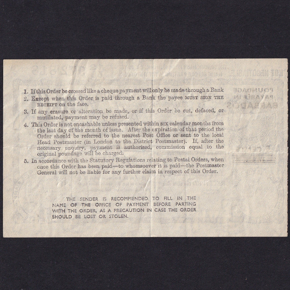 Barbados, 1 Shilling & Six Pence Postal Order, 1955, KGVI, 12/3B 972818, VF