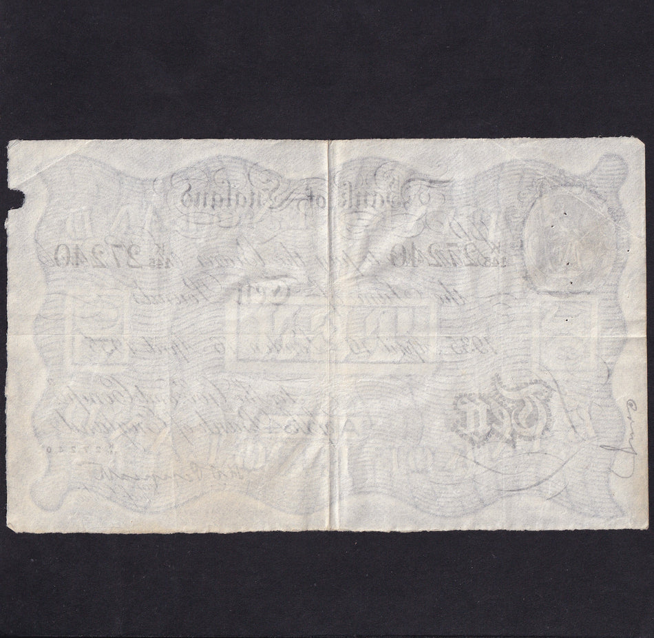 Operation Bernhard - Nazi forgery 1942-44, Peppiatt, £10, 16th April 1935, K145 27240, VF