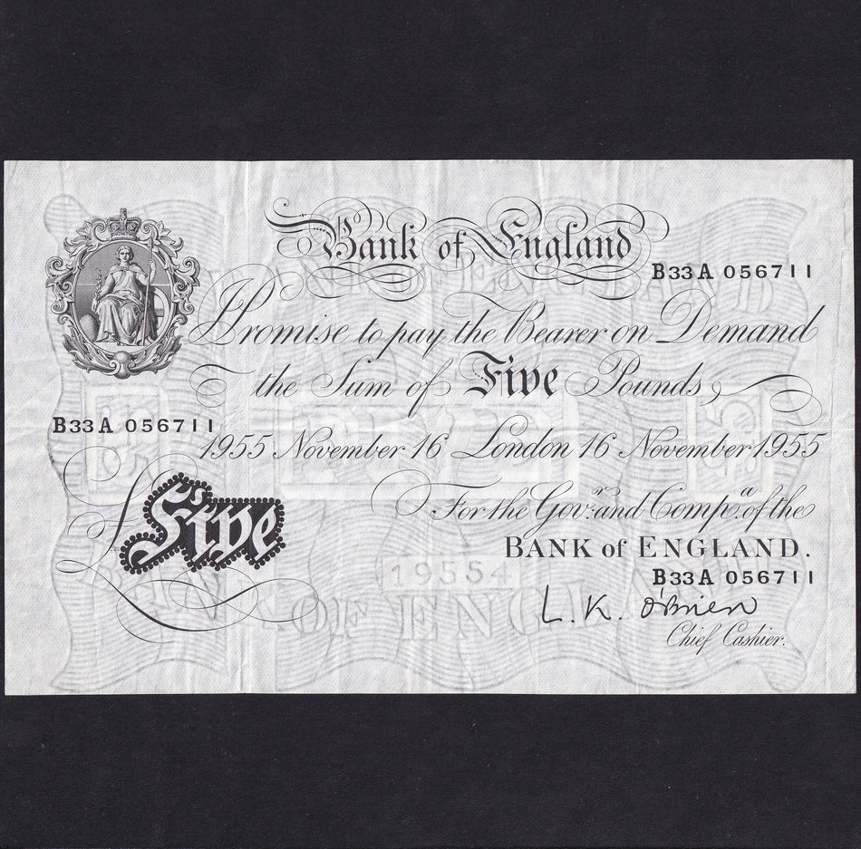 Bank of England (B276) O'Brien, £5, 16th November 1955, B33A 056711, VF
