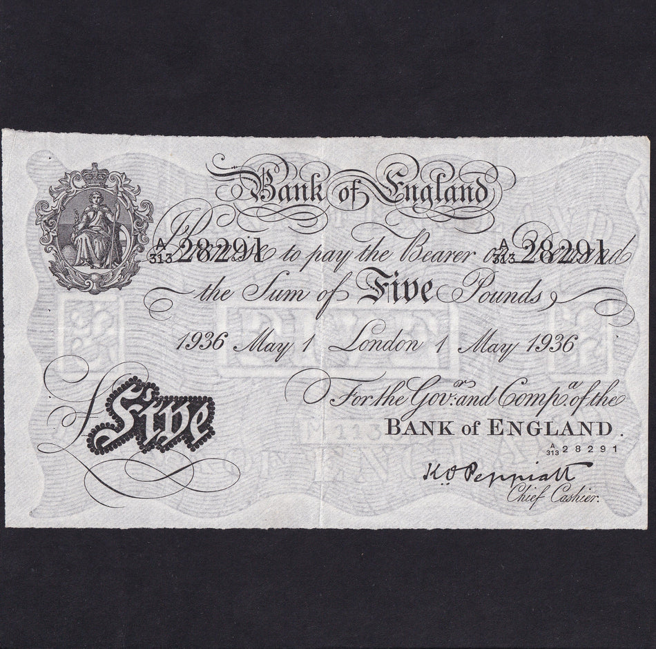 Operation Bernhard - Nazi forgery 1942-44, Peppiatt, £5, 1st May 1936, A313 28291, EF