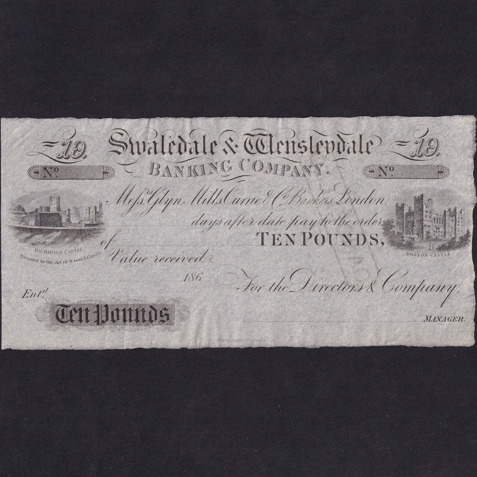Provincial - Swaledale & Wensleydale Banking Company, £10 unissued sight note, 18xx, Outing?, Good EF