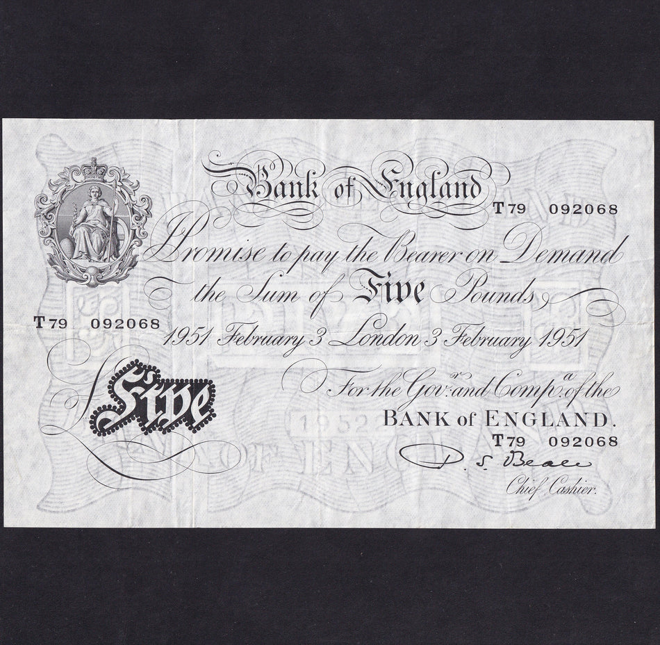 Bank of England (B270) Beale, £5, 3rd February 1951, T79 092068, Fine/VF