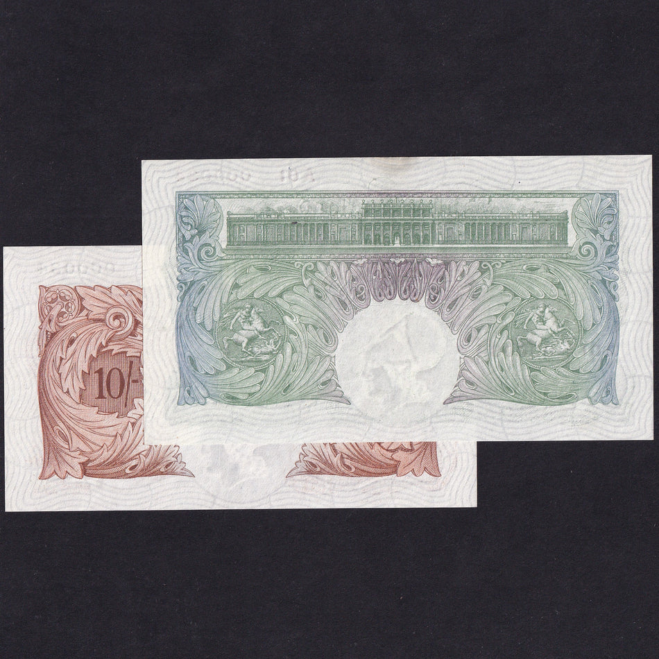 Bank of England (B214) Mahon 10 Shillings & £1 parchment pair, 1928, A01 000034, with plastic slip-cases & vellum envelope, UNC