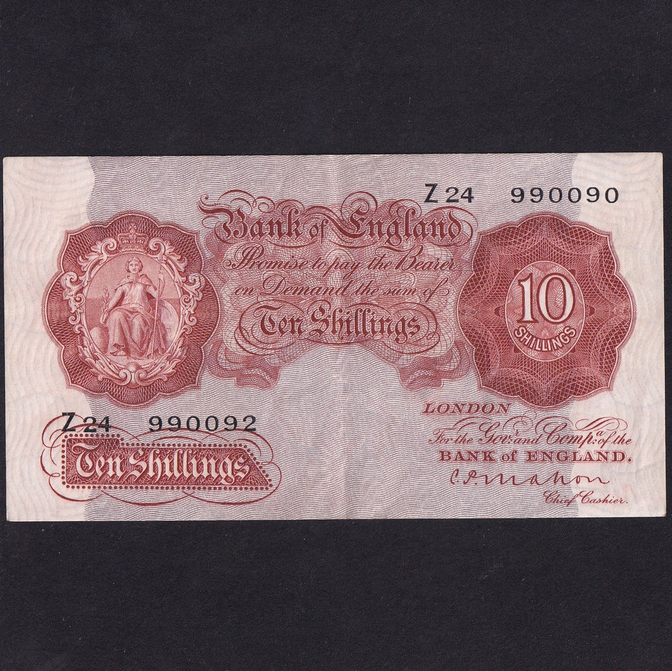 Bank of England (B210) Mahon, 10 Shillings error, mismatched serials, Z24 990090/ 990092, rare, Good VF