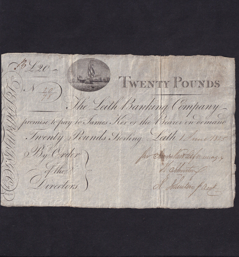 Scotland, Leith Banking Company, £20, 1st June 1825, 20/78, PMS LB8b, notations, Good Fine