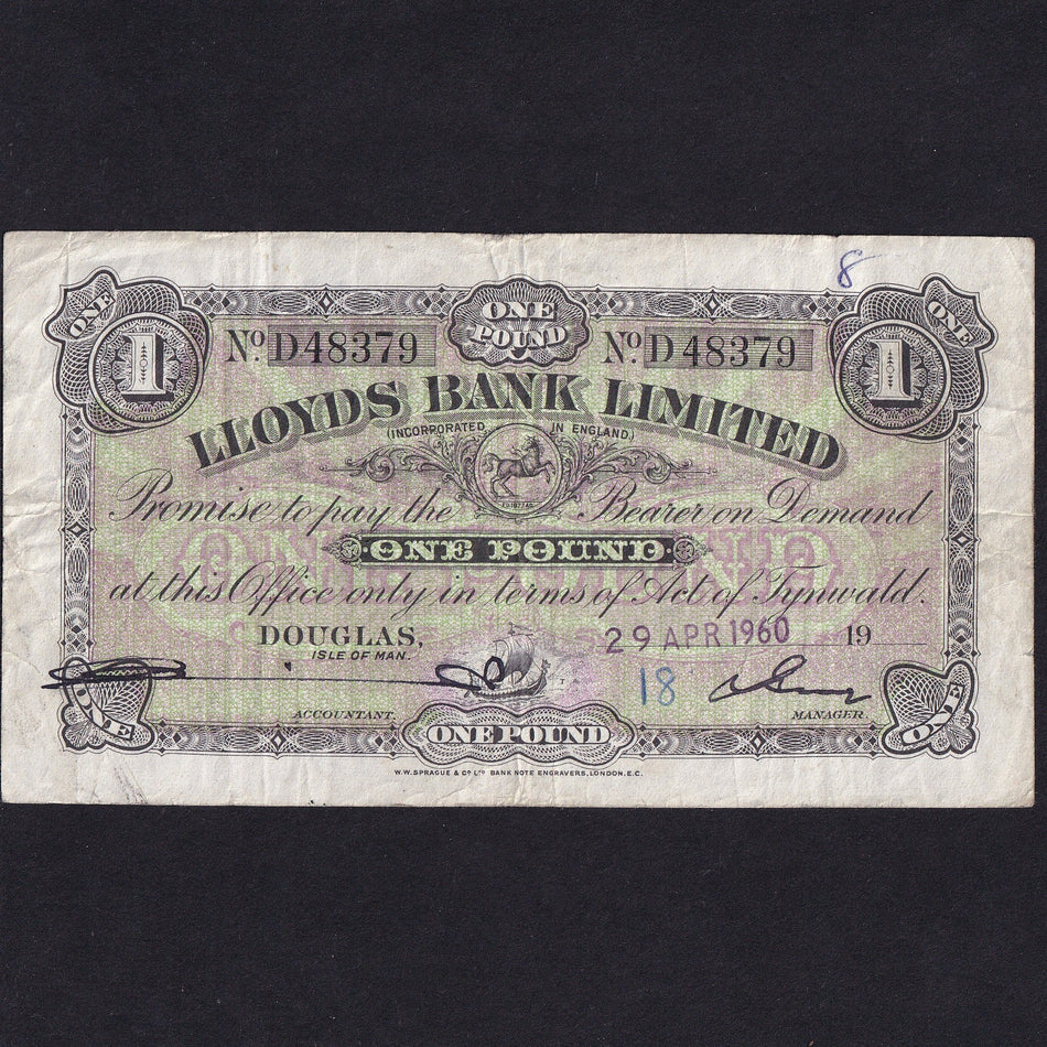Isle of Man (P13a) Lloyds Bank, £1, 29th April 1960, Berry/ Collister, No.D48379 (47 outstanding), M340, biro marks, Fine