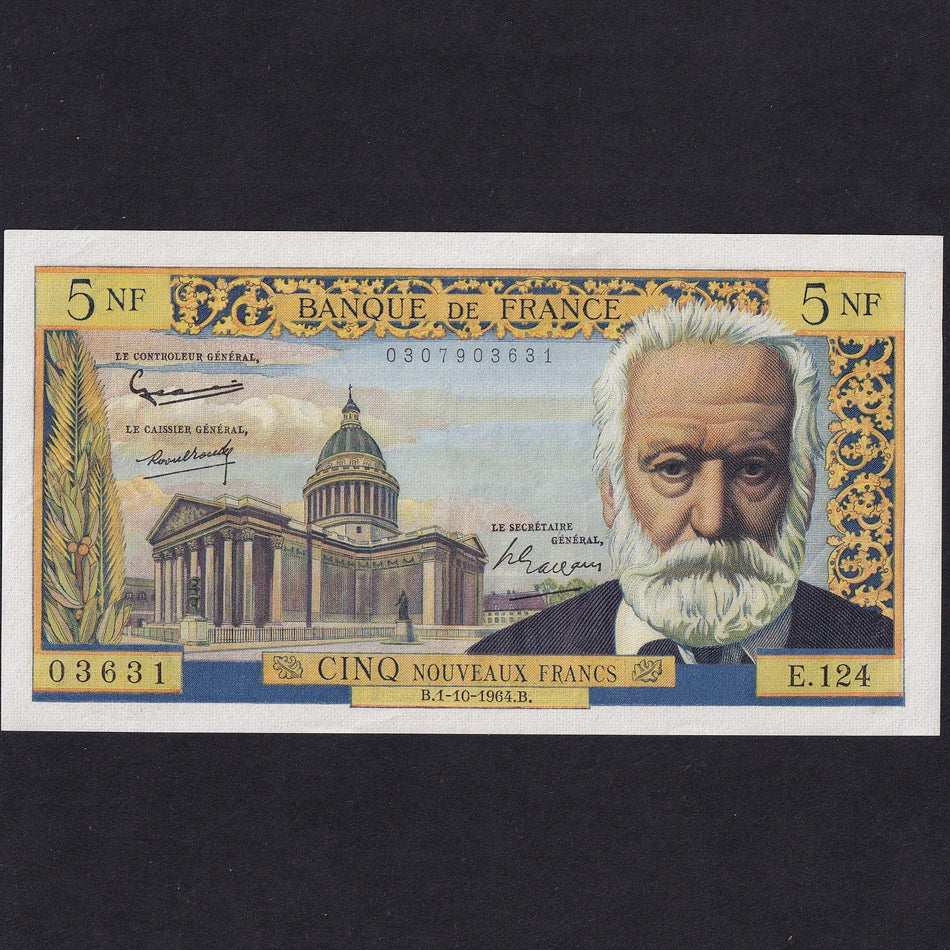 France (P141a) 5 NF, 1st October 1964, Victor Hugo, E.124 03631, Good EF