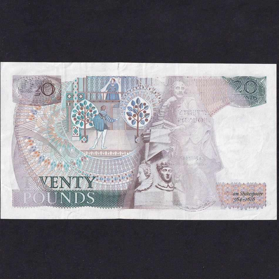 Bank of England (B351) Somerset, £20 error, missing print reverse, 80A 586085, tear, A/VF