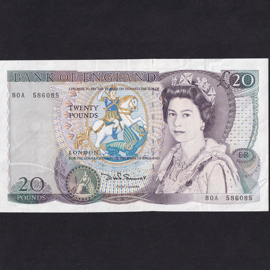 Bank of England (B351) Somerset, £20 error, missing print reverse, 80A 586085, tear, A/VF