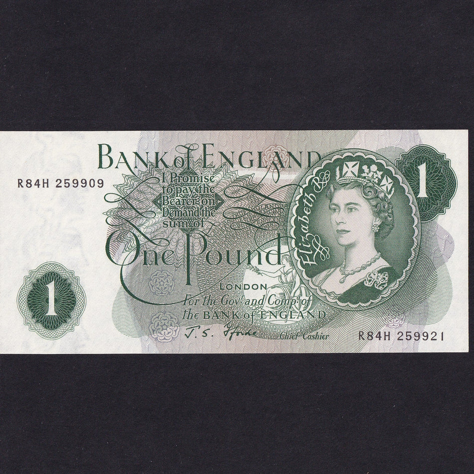 Bank of England (B305) Fforde, £1 error, mismatched serial, R84H 259909/ 259921, UNC