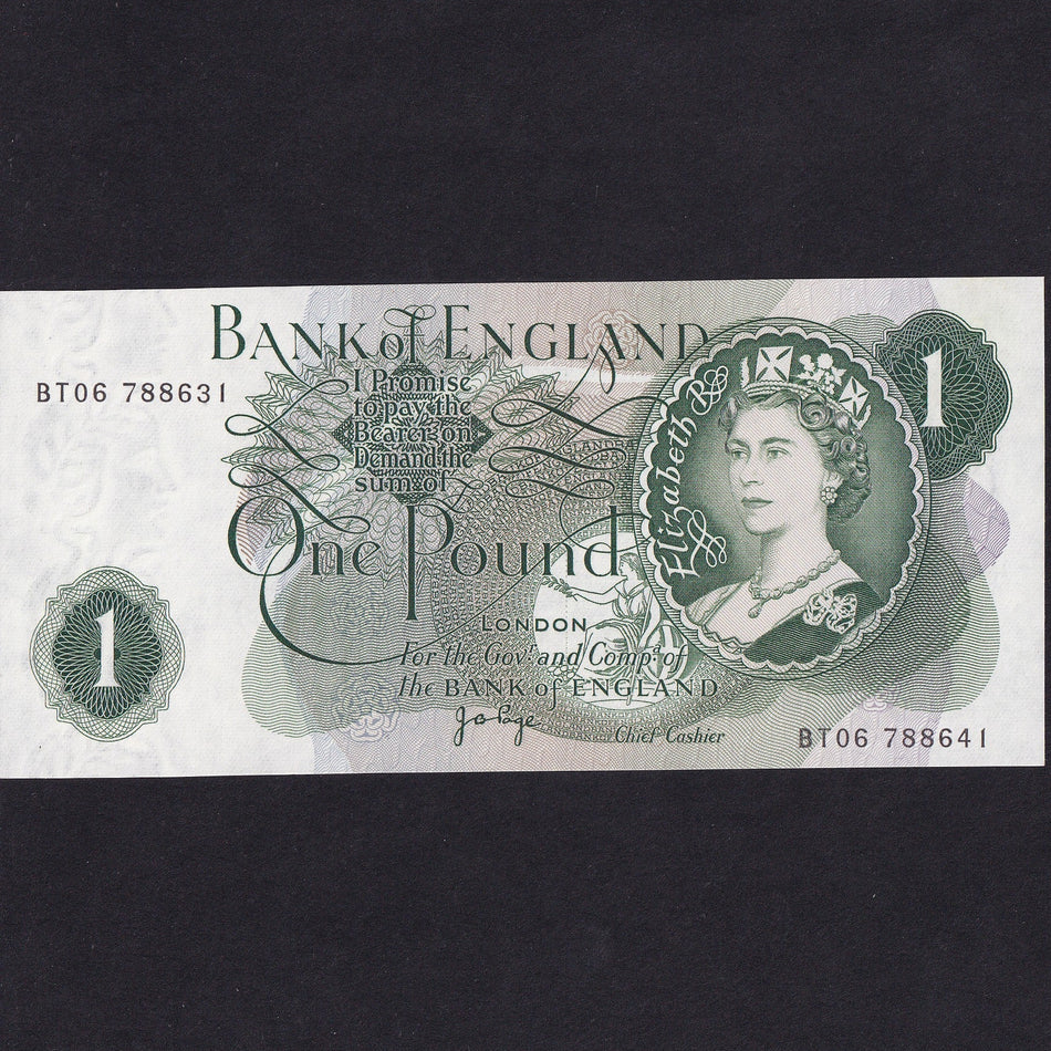 Bank of England (B322) Page, £1 error, mismatched serial, BT06 788631/ 788641, UNC