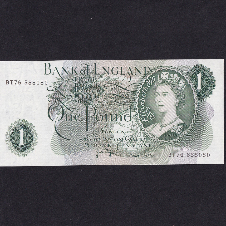 Bank of England (B322) Page, £1 error, mismatched serial, BT76 588080/ 688080, UNC