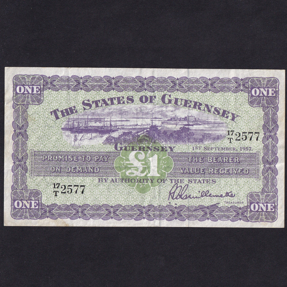 Guernsey (P43a) £1, 1st September 1957, 17/T 2577, VF