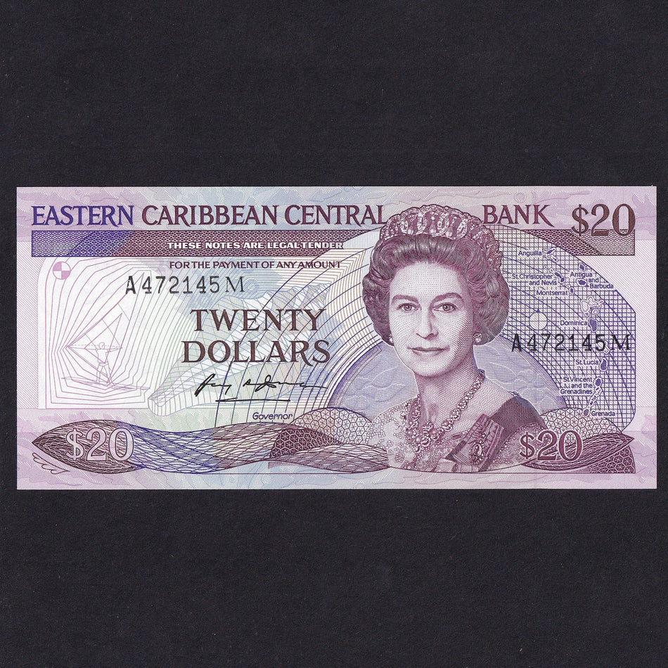 East Caribbean, $20, A472145M, suffix M Montserrat signature 1, Anguilla named, UNC