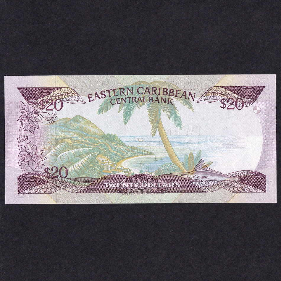 East Caribbean, $20, A472145M, suffix M Montserrat signature 1, Anguilla named, UNC