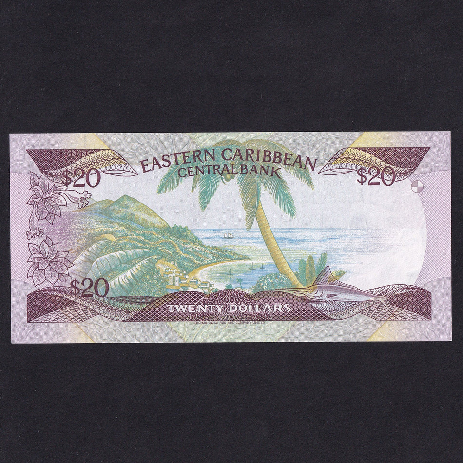East Caribbean (P19L) $20, A008413L, suffix L St Lucia signature 1, Anguilla not named, UNC