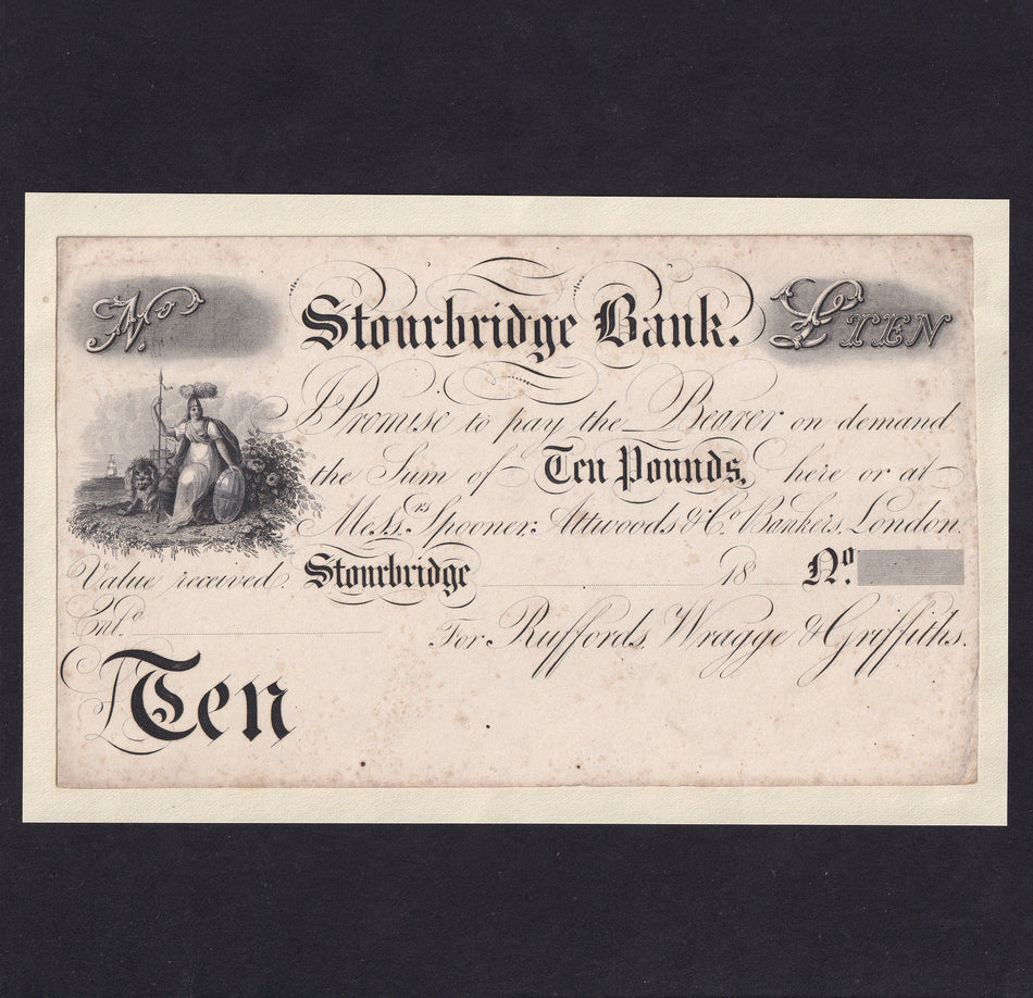 Provincial - Stourbridge Bank, £10 obverse proof, for Ruffords, Wragge & Griffiths, Outing 2068, unlisted partnership, VF
