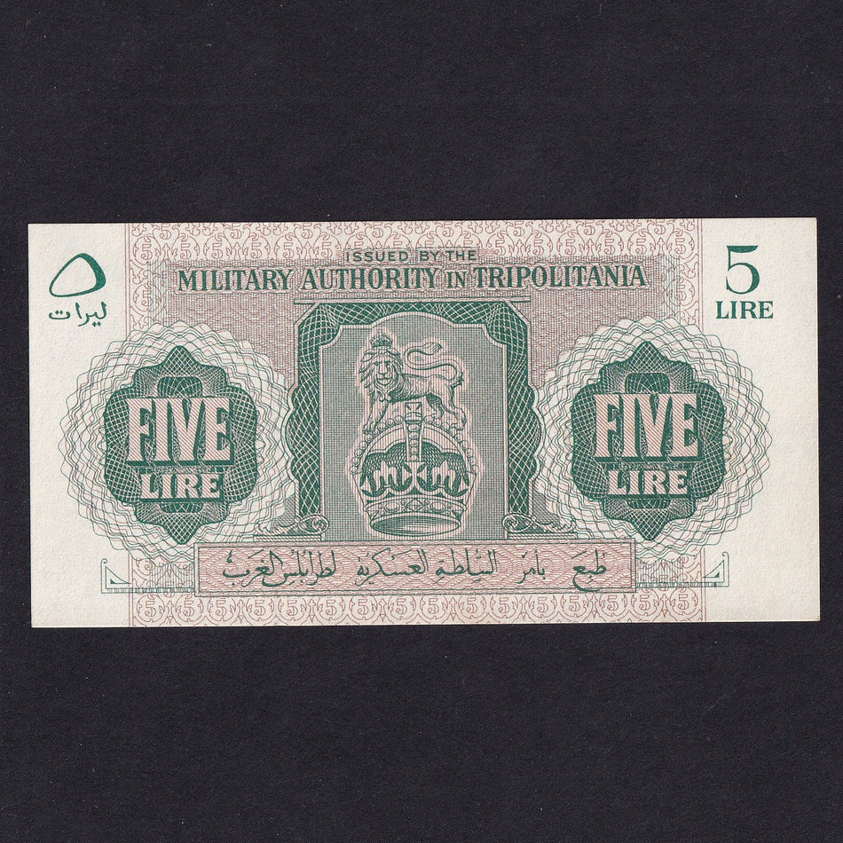 Libya (PM3a) British Military Authority in Tripolitania, 5 Lire, 1943, UNC