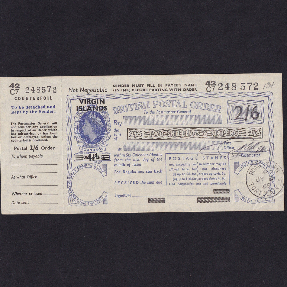 Virgin Islands, 2 Shilings & 6 Pence Postal Order, 42C7 248572, Tortola, Good EF