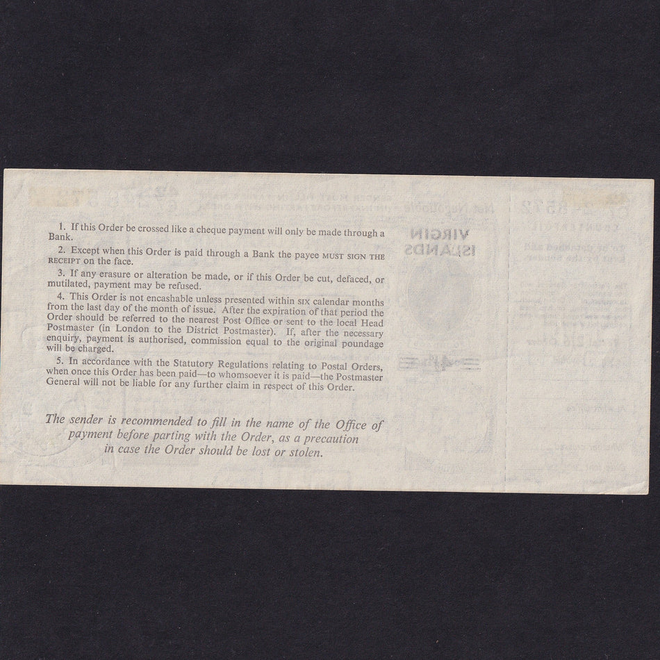 Virgin Islands, 2 Shilings & 6 Pence Postal Order, 42C7 248572, Tortola, Good EF