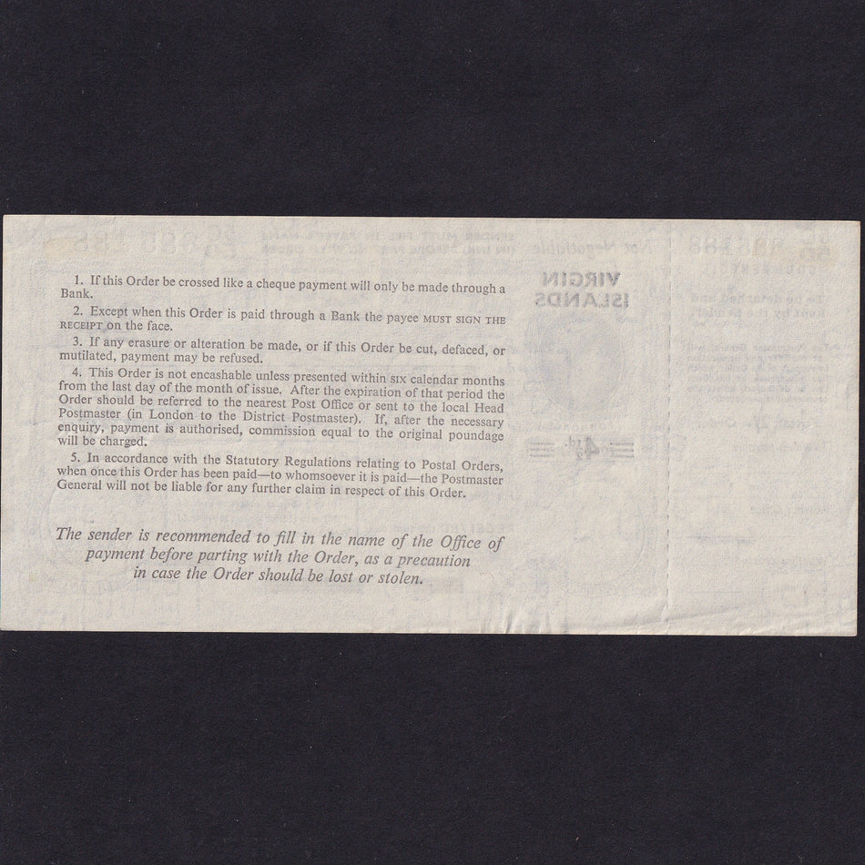 Virgin Island, 2 Shillings postal order, 1969, Tortola, 5C50 885188, Good EF