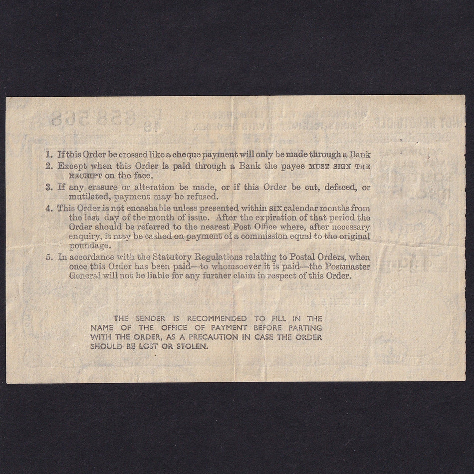 Southern Rhodesia, 1 Shilling Postal Order, 1957, Gwelo, B448 658568, Fine