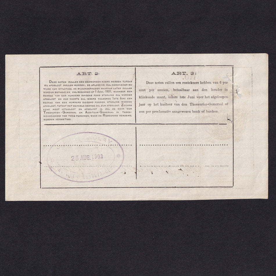 South Africa (P67c) £5, 1st May 1902, Pilgrim's Rest Te Veldt, Ineson 121, no.7995, EF but thinning on reverse from spike holes