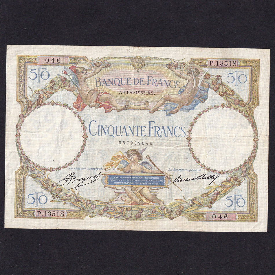 France (P80b) 50 Francs, 8th June 1933, P.13518 046, Boyer/ Strohl, Fine