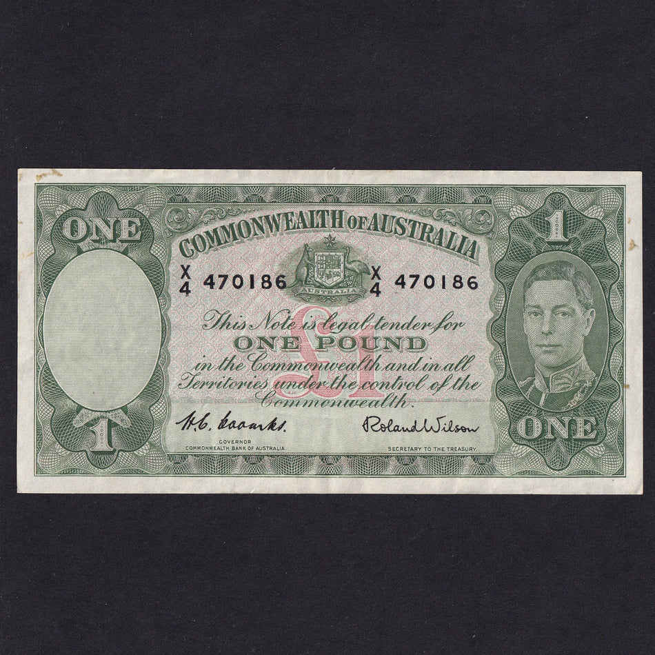 Australia (P26d) £1, 1952, KGVI, Coombs/ Wilson, X4 470186, marks, Good VF